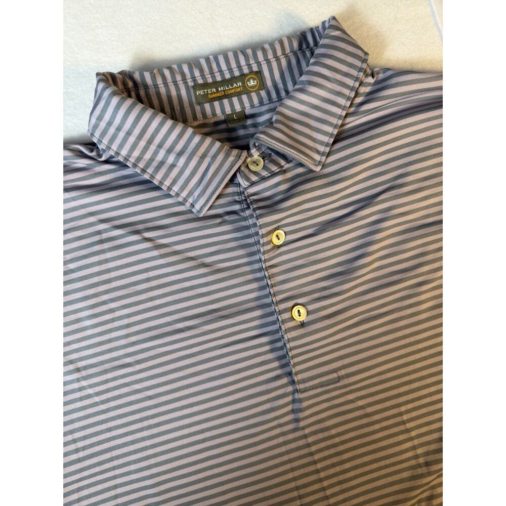 Peter Millar Striped Polo Shirt Large Summer‎ Comfort Golf Preppy Stretch